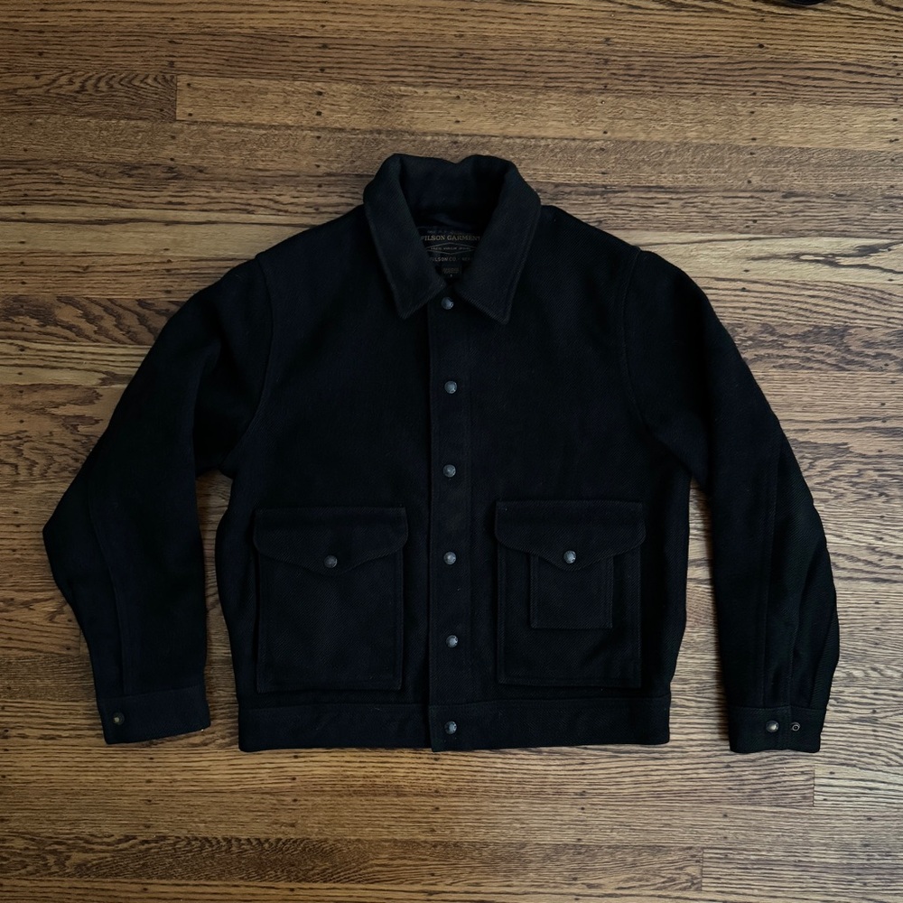 Filson Mackinaw Wool Work Jacket Size S Peat Black MADE IN USA